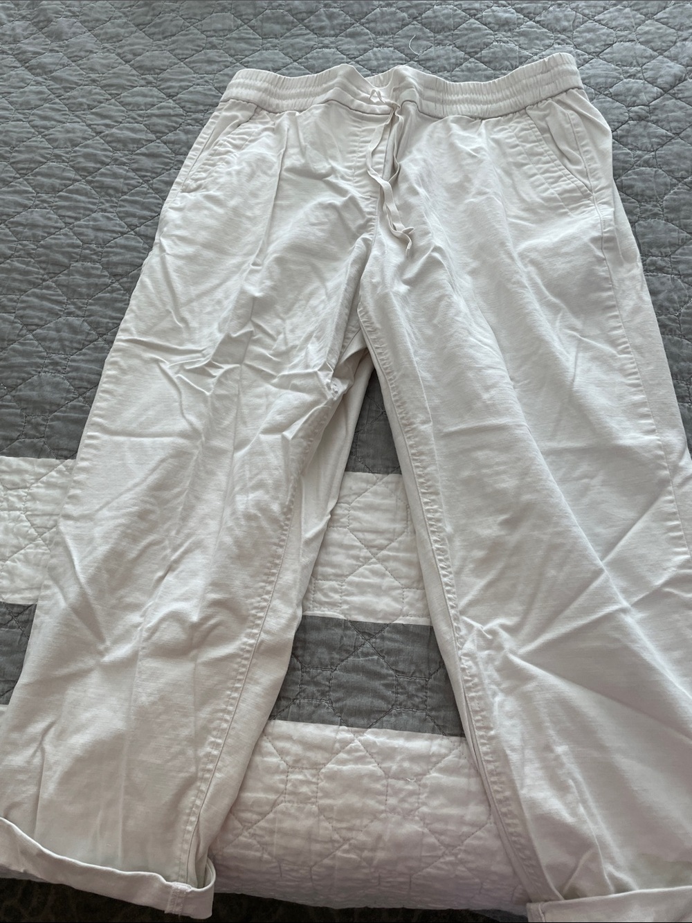 White Drawstring Casual Pants